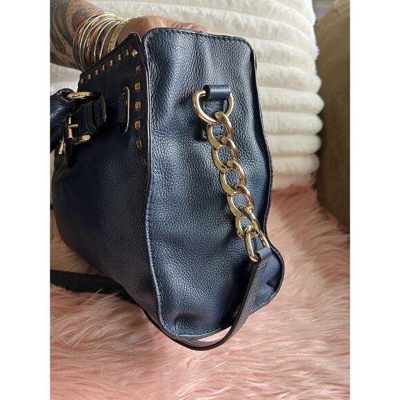 Michael Kors Navy Blue & Gold Studded Crossbody Satchel - Picture 5 of 9
